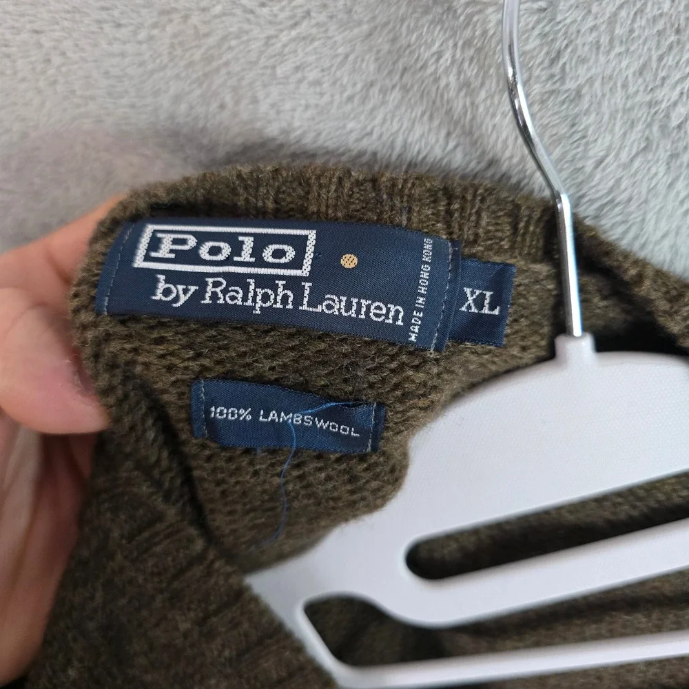 Polo Ralph Lauren Mens XL Lambswool V-Neck Sweater Vest Olive Brown Heather Pony